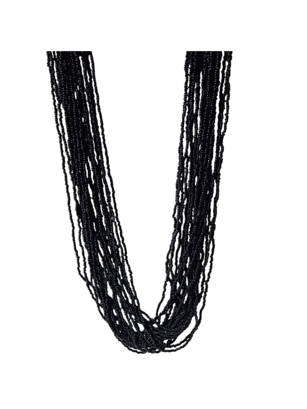 Retro Chunky Beaded Necklace Black Seed Beads Multi Strand Fashion Jewelry Women